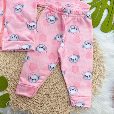 Conj. Jaqueta com Capuz e Calça Ursinhas com Lacinhos - Rosa